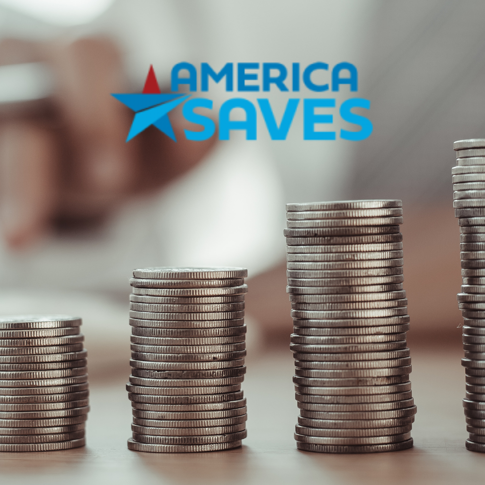 coins in stacks with America Saves Logo